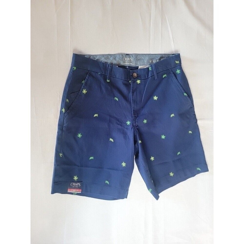 NEW Men’s Chaps Coastland Wash Sea Turtle Print Stretch 9" Shorts Chino Size 30